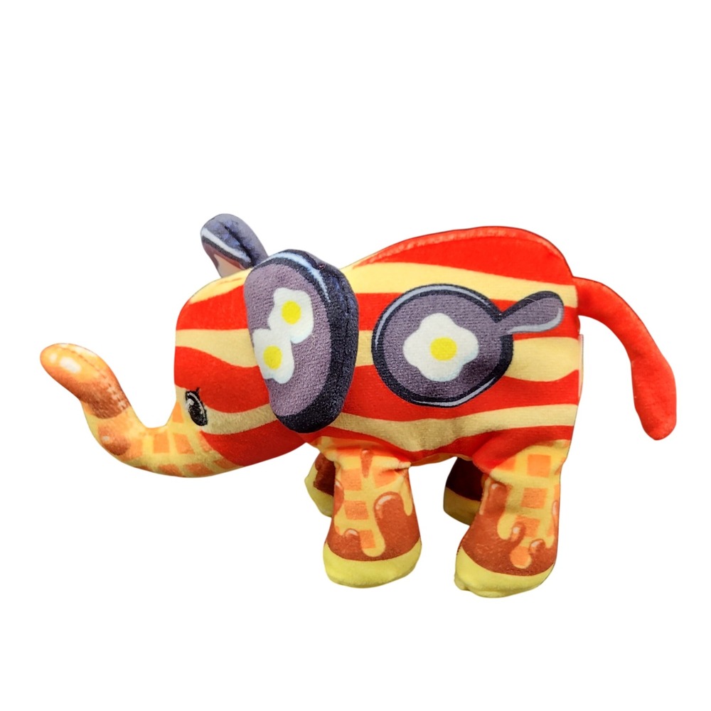 Pop Art Breakfast Elephant Plush Bacon Stripes Waffle Fried Egg Pan 5-6"